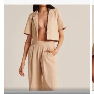 Abercrombie linen blend short sleeve crop blazer